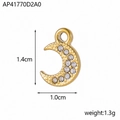 Golden moon pendant accessory with inlaid clear zircons for DIY jewelry making - Moon with White Zircon