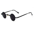 Steampunk retro small round sunglasses with black metal frame and dark black lenses - Black Frame Black Grey Lens C2
