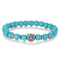 Blue turquoise beaded owl bracelet with vintage silver charms for bohemian style - Turquoise Bracelet