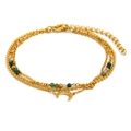 Triple layer stainless steel 18K gold plated moon bracelet with colored stone beads - Triple Layer Moon Bracelet / Gold