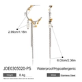 Two-tone 18K gold and silver C-shaped earrings with pearl accents and long metal tassels - Jde0305020-ps