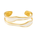 Vintage irregular open bangle with gold stainless steel and white enamel wave design - White