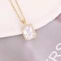 Gold emerald-cut cubic zirconia pendant necklace with micro-pave halo setting - 4# White Necklace
