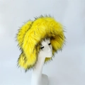 Bright yellow faux fur trapper hat with black tips and plush winter ear flaps - Yellow