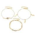 Dreiteiliges vergoldetes Armband-Set mit Blitzanhängern und schicker Büroklammerkette - Goldblitz Büroklammer-Set (7337)