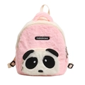 Pink and white plush panda backpack for kids with fluffy faux fur and metal zipper - Pink