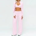 Three-piece light pink yoga set including sports bra, zipper jacket and wide-leg pants - S / Top And Bottom / Jacket+Bra+Wide Leg Pants—Cherry Blossom Pink