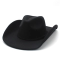 Classic black felt cowboy hat with braided cord band and curved brim for men - M (56-59cm) / Black