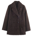 Detailed close-up showing the textured brown boucle fabric and stitching of the coat - XS / Coffee