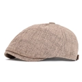 Classic newsboy flat cap in brown and beige textured weave with top button detail - Multi-Panel Spliced Style / Khaki