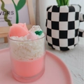 Handmade strawberry chocolate cup candle with pink rose and cream whipped wax design - Tulip Meringue - Goji & Tarocco Blood Orange Scent
