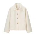 Chaqueta de lana blanco crema para mujer con cuello de solapa y hombros caídos de moda - S / Blanco Roto
