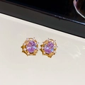 18k gold plated vintage earrings featuring purple oval gemstones and sparkling cubic zirconia - Earrings Only / Gold-Purple