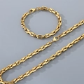 Polished gold bamboo chain jewelry set including a necklace and bracelet for men - Bracelet 20cm + Necklace 45cm / Gold Set