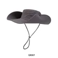 Chapeau de soleil cowboy gris foncé avec large bord, filet respirant et mentonnière - Taille Unique(56-58cm) / Gris