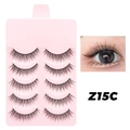 Natural false eyelashes set Z15C with five pairs shown on eye for daily makeup look - Z15C Cotton Thread Stem - 5 Pairs