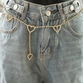 Golden rhinestone waist chain with heart pendants worn on denim shorts for summer - Gold Peach Heart