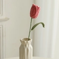 Handmade crochet pink tulip with green stem and leaf knitted with soft yarn - Closed Tulip (Single) / Dusty Pink