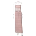 Detail view of the pink halter crop top and drawstring maxi skirt with wrinkled texture - S / Pink