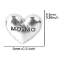 Silver heart charm with MO-MO engraving, dimensions 8mm by 6.5mm for DIY bracelets - Silver Heart-MO-MO