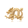 Vintage golden dragon brooch with intricate scales and enamel finish for men's suits - Polished Gold