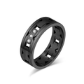 Anillo de cadena negro de acero inoxidable en forma de T con tres pequeños diamantes - Talla 6 / Negro