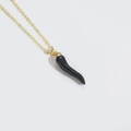 Collana minimalista dorata con un elegante ciondolo a peperoncino nero su catena sottile - Peperoncino Nero