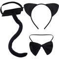 Three-piece black cat cosplay set including cat ear headband, bowtie, and long plush tail - Long Tail 3-Piece Set