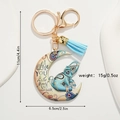Detalle del llavero de elefante luna bohemio con borla azul y medidas de tamaño - Elefante 1