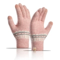 Detail of pink knitted gloves with nordic snowflake patterns and touchscreen fingertips - Pink