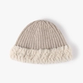 Winter beige knit bucket hat with thick faux fur trim for warmth and casual style - Apricot