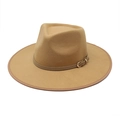 Classic camel wool fedora hat with metal belt buckle and bound edge for outdoors - M (56-58cm) / Camel