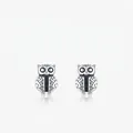 Cute S925 sterling silver owl stud earrings with vintage oxidized finish and details - 925 Sterling Silver
