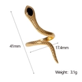 Golden snake-shaped stainless steel open ring with a black gemstone and scale texture - Black