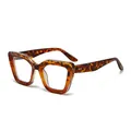 Retro übergroße quadratische Sonnenbrille in Schildpatt-Optik mit Metallnieten - Schildpatt Tee Rahmen Transparente Gläser