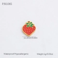 18K gold plated strawberry charm pendant in red and green enamel for necklaces - PJ91065 Enamel Strawberry Realistic Pendant