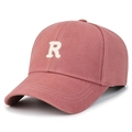 Pink cotton baseball cap with white embroidered R letter on front and curved brim - Deep Pink