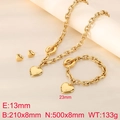 Poliertes Gold-Edelstahl-Schmuckset mit dicken Ketten, Herzanhängern und OT-Verschluss - 3-teiliges Set (Halskette + Armband + Ohrringe) / Gold