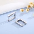 Macro shot of silver geometric rectangular earrings with polished metallic surface - Steel Color (KE99182-KFC) / Steel