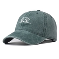 Distressed dark green washed cotton baseball cap with minimalist white dog embroidery - Dark Green