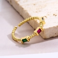 Vergoldeter offener Ring mit dreifarbigen Zirkonia und Perlenband-Design - Gold Bunter Zirkon Stil (13465)