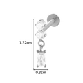 F136 titanium silver earring with chain and cubic zirconia pendant in 1.32cm x 0.3cm - Double Round Stone with Rectangle Charm (T2536-5# Silver)