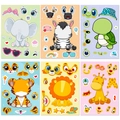 Set di 6 adesivi animali fai-da-te con elefante, zebra, tigre e leone per bambini - Adesivi per Animali con Cambio di Viso 6 Fogli/Confezione