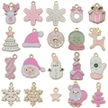 Pink and white Christmas alloy charms featuring Santa, snowflakes and trees for DIY jewelry - Mixed 20 Pink & White Christmas Series-1 Each-24.85g-SN1590