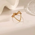 Minimalist 18K gold plated stainless steel open heart ring with textured hammered finish - Large Heart Style (XKR0087) / Gold