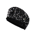Sparkly black sequin beret with velvet brim, trendy vintage style baker boy hat for women - M (56-58cm) / Silver