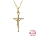 Klassieke 14K vergulde 925 sterling zilveren kruisbeeld hanger ketting met schakelketting - 45cm / Goud