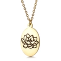 Gold oval stainless steel necklace with black lotus pendant on simple O-chain - July Water Lily (KN227552-Z)