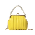 Chic yellow shell handbag with pearl handle and vertical quilted PU leather finish - Yellow