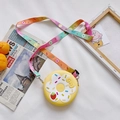Yellow silicone donut-shaped crossbody bag for kids with rainbow strap and sweet decor - Strawberry Donut Yellow